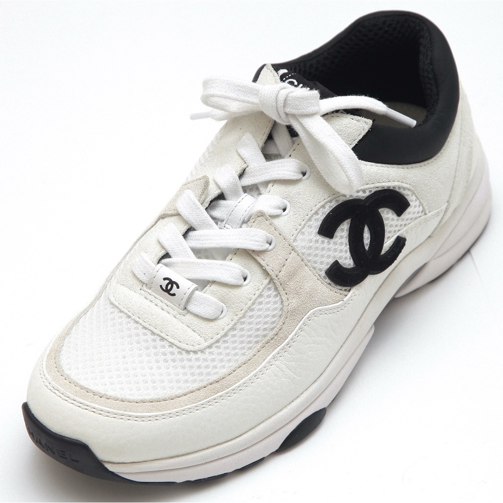 COPY - CHANEL Sneaker White Leather Suede Black CC Mesh Fabric 20…Final Sale